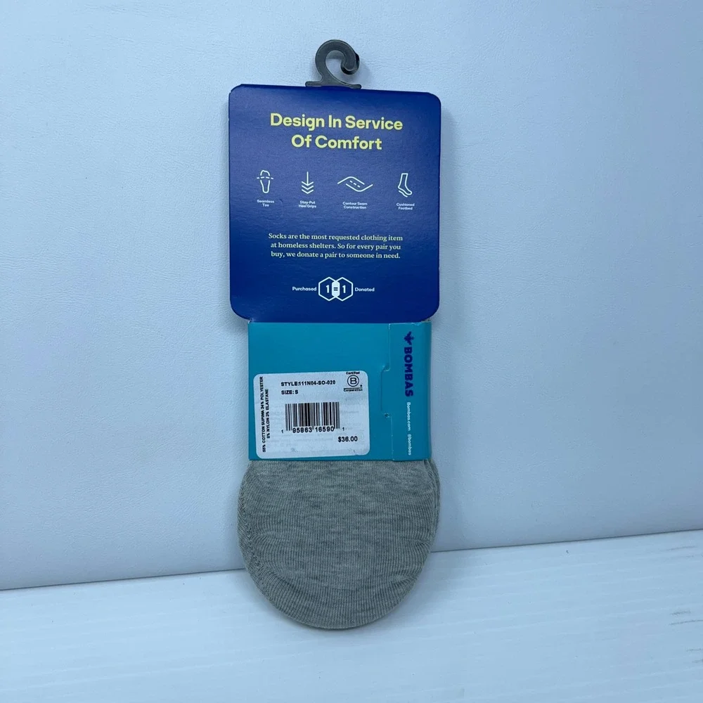 Bombas Womens Small Grey Lightweight No Show Socks NWT